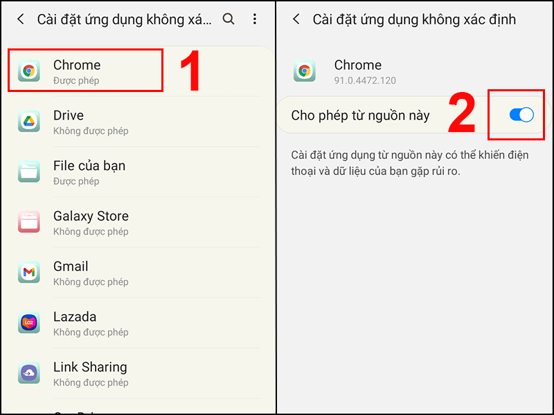 Bật Cho phép từ nguồn này
